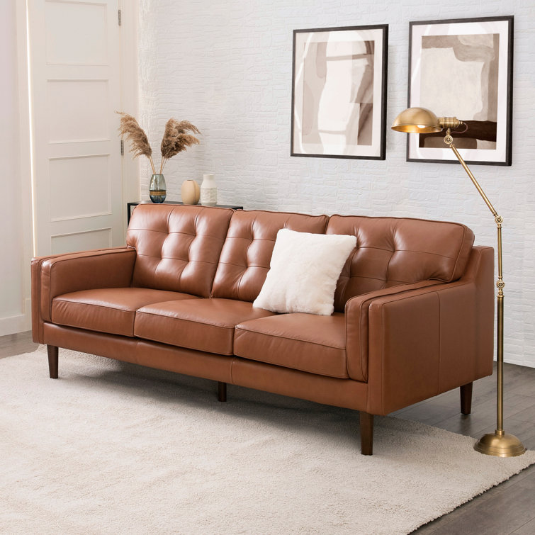 Wayfair brown leather couch sales
